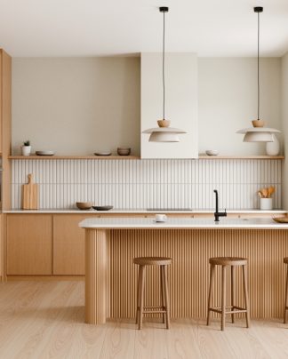 Modern,Kitchen,Interior,With,Wooden,And,White,Accents.,3d,Render. Modern,Kitchen,Interior,With,Wooden,And,White,Accents.,3d,Render.